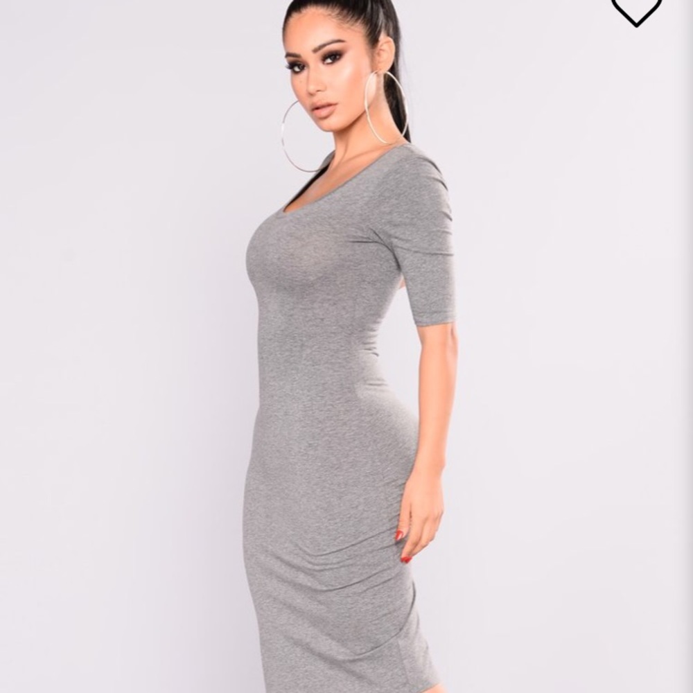 FashionNova Nataly Grey Midi Dress, SZ M, NWT